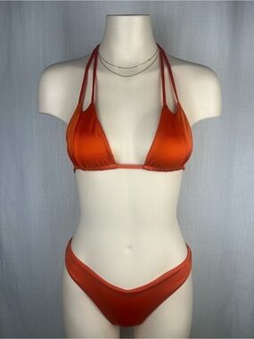 Sommer Swim Double-Strap Orange Triangle Bikini Set Top:XS Bottom:S